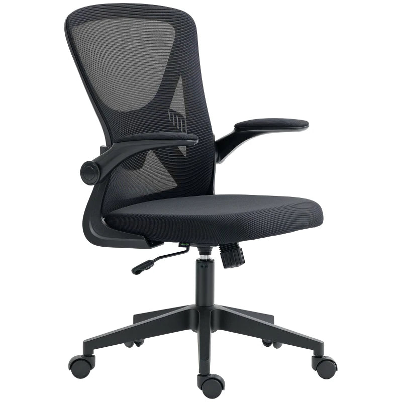 Vinsetto Ergonomic Mesh Back Office Chair with Flip-Up Arms - Adjustable Height, Comfortable Black Desk Chair for Home & Office