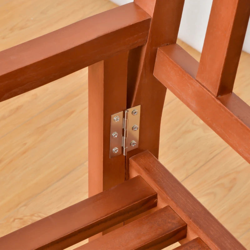 Brown Wooden 2-Seater Foldable Garden Bench with Backrest and Armrest