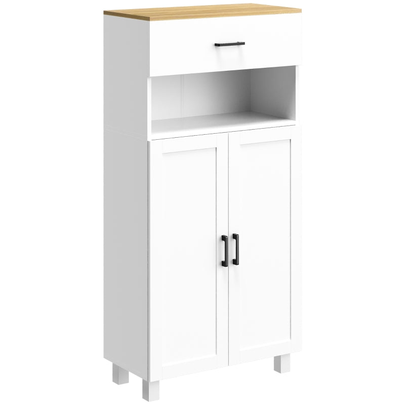 Nordic Freestanding Kitchen Cupboard - 130cm White Storage Cabinet with Drawer & Open Countertop for Living & Dining Room