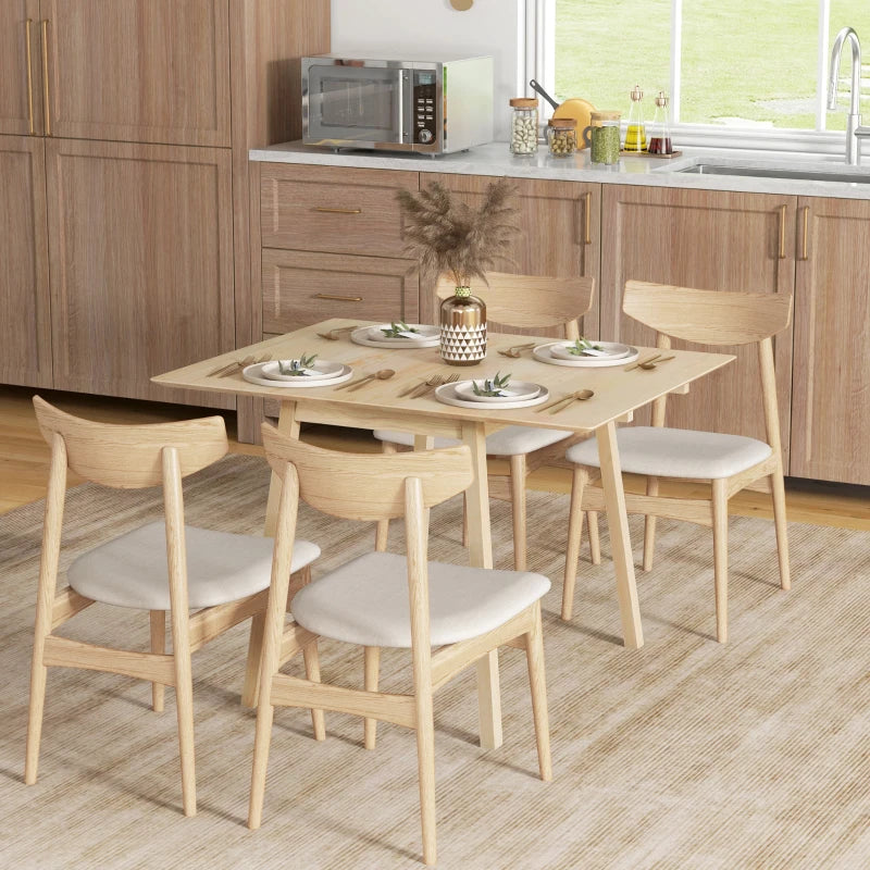 Solid Wood Folding Dining Table - Drop Leaf Design for 2-4 People, Space-Saving Rectangle Kitchen Table in Natural Finish