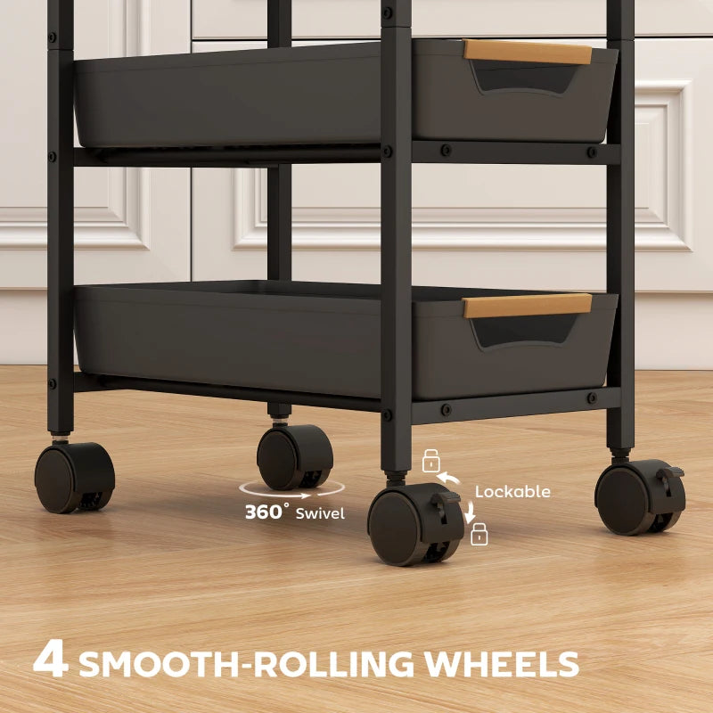 5-Tier Rolling Storage Cart with Wheels for Kitchen and Home Organization Black