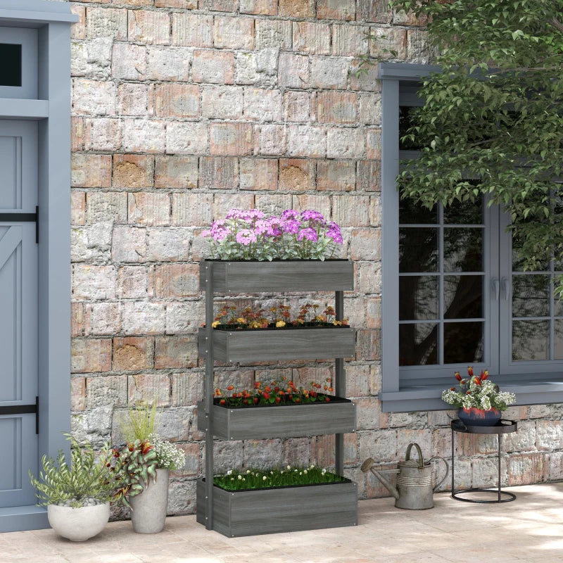 Grey Four-Tier Wooden Plant Stand