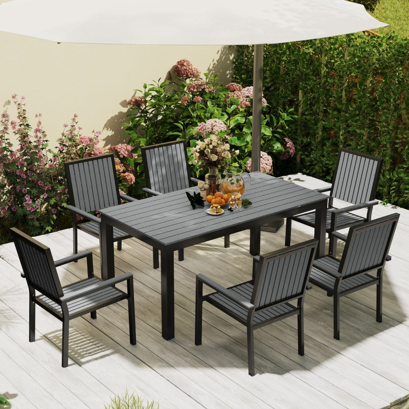 6 Seater Garden Dining Set with Stackable Chairs - Outdoor Aluminium Table & Grey Furniture
