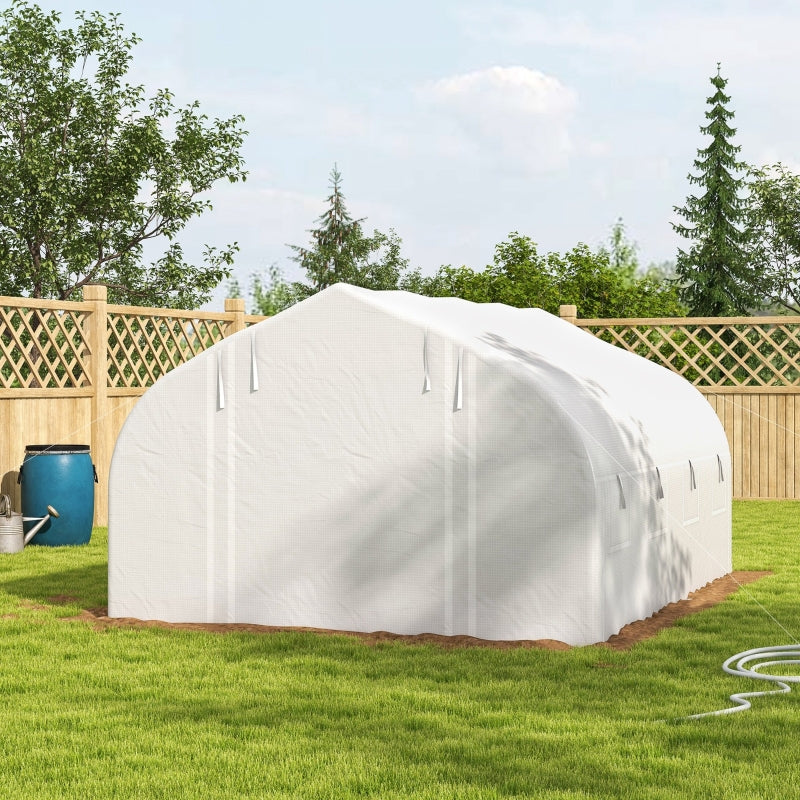 4x3m Green Walk-in Polytunnel Greenhouse with Zipped Roll Up Sidewalls and Mesh Door