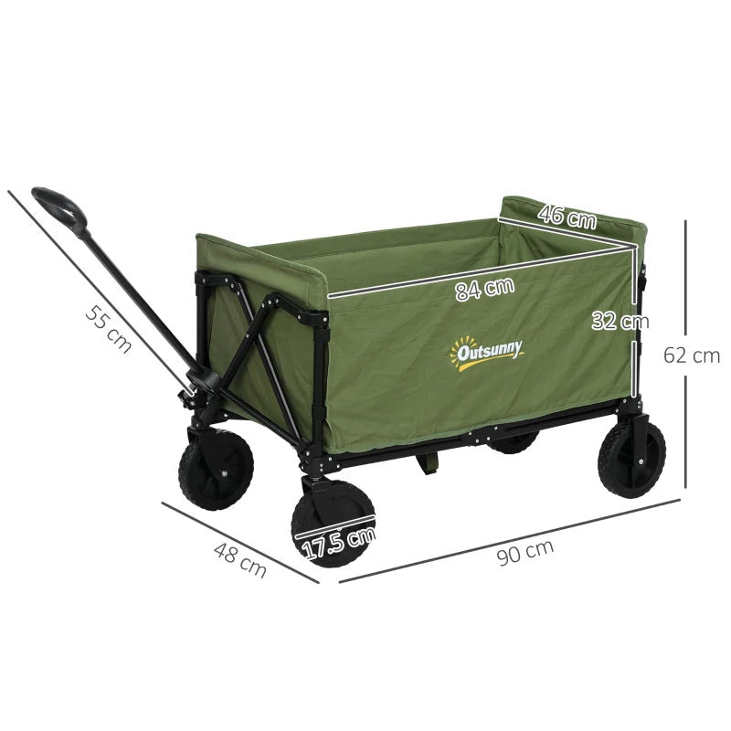 120L Folding Garden Trolley Cart - Green Outdoor Collapsible Wagon with Wheels & Adjustable Handle for Beach, Camping & Festivals