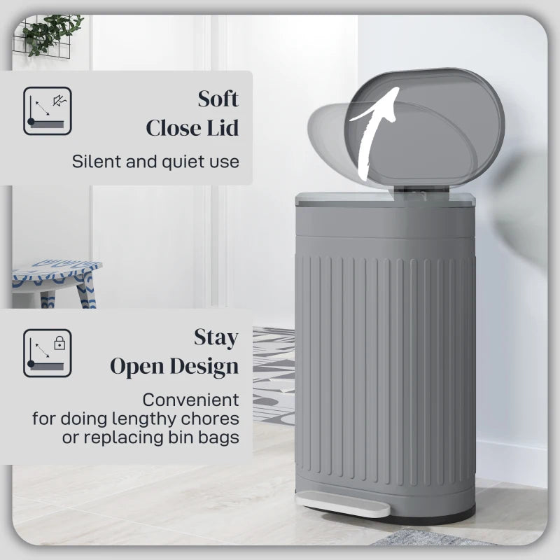 30L Grey Metal Kitchen Bin with Soft-Close Lid - Stylish and Durable Waste Container for Home and Office