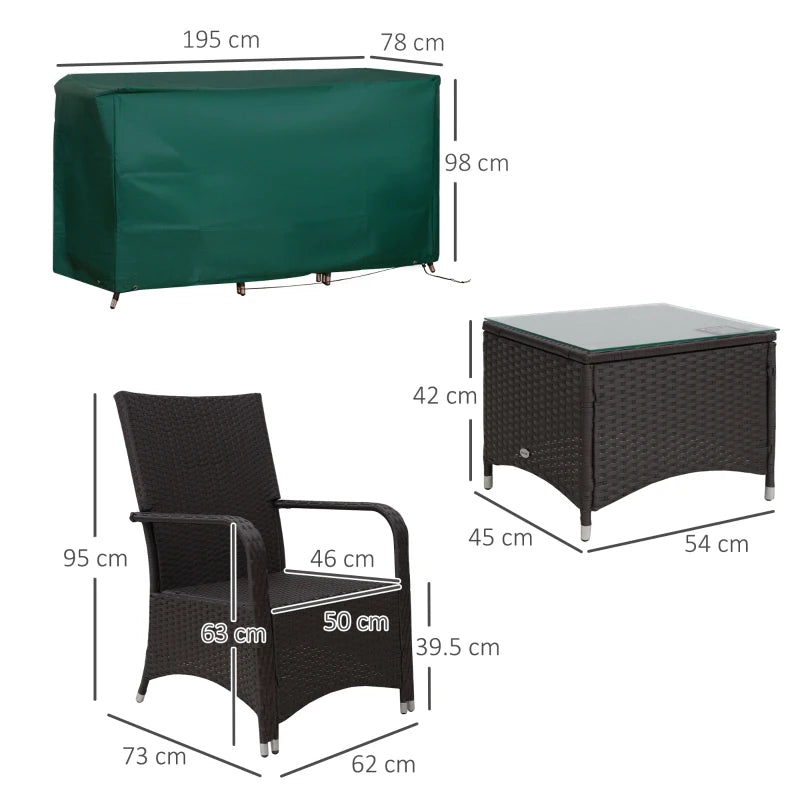 3 Piece White Rattan Bistro Set With Aluminium Frame, Table & Cover