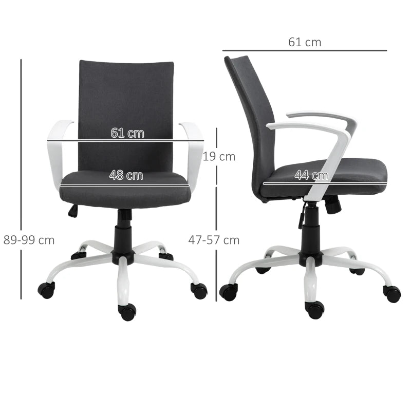 Vinsetto Dark Grey Linen Office Chair - Swivel Computer Desk Chair with Wheels, Adjustable Height & Armrests for Home Study