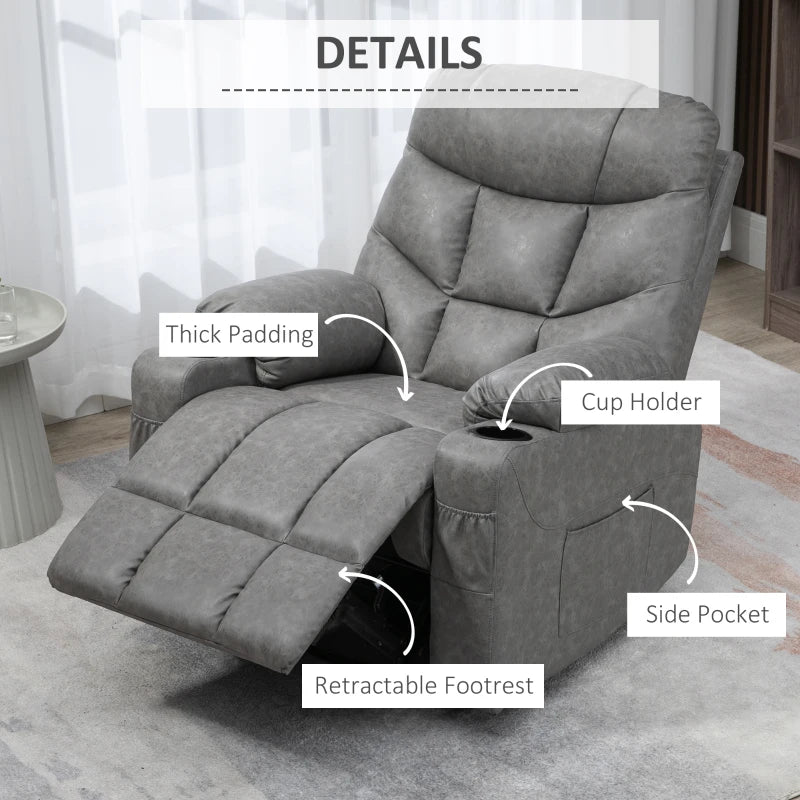 Thick Padded Faux Leather Recliner Armchair in Light Grey for Ultimate Comfort and Style