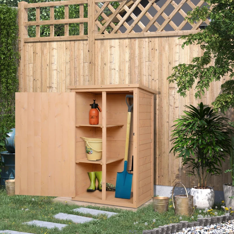 Wooden Garden Storage Shed with Shelves and Bolt Latch 75L x 56W x 115H cm Natural Finish