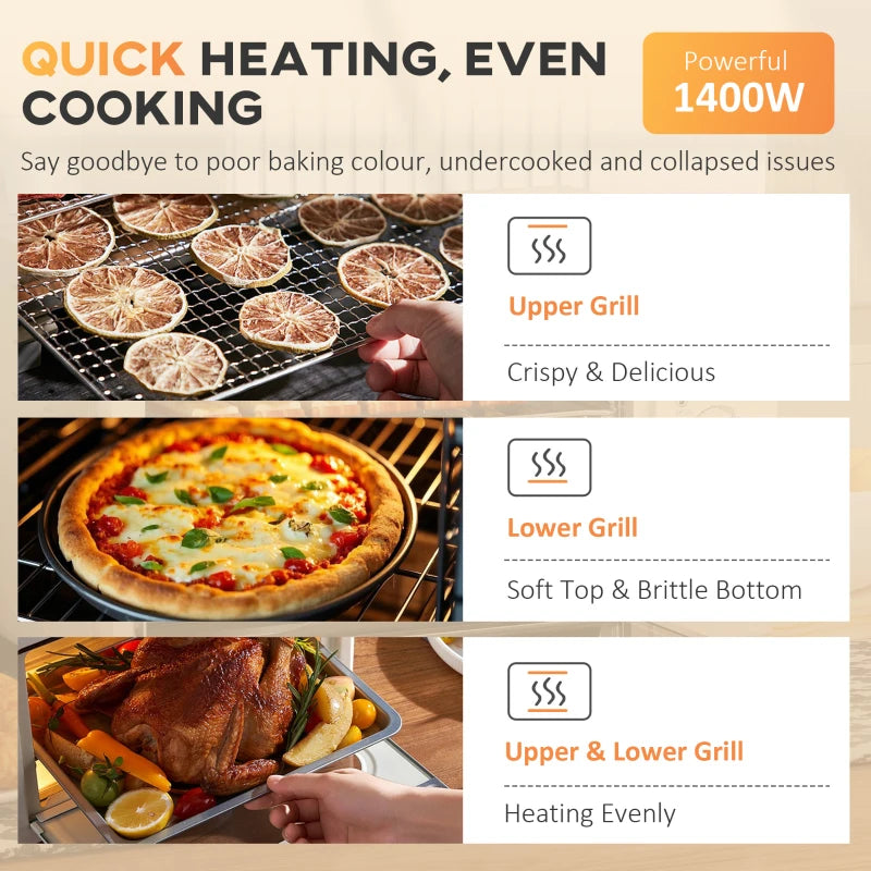 21L Mini Countertop Oven - Adjustable Temperature 100°C-230°C, Compact White Design for Efficient Cooking