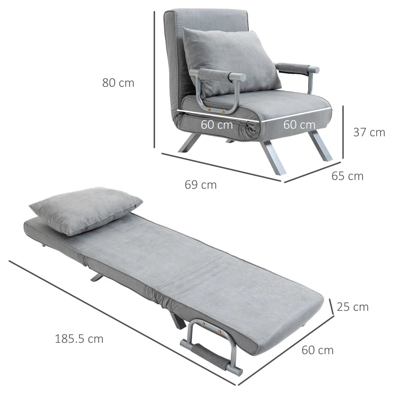 Grey Suedette Adjustable Back Futon Sofa Chair for Stylish Living Room Comfort
