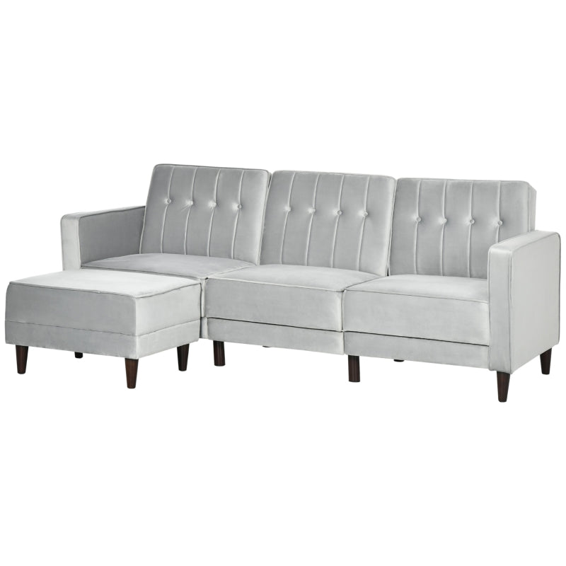Light Grey L-Shaped Sofa Bed Set with Footstool – Stylish Corner Sofa for Modern Living Rooms