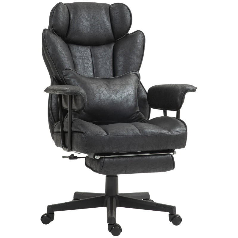 Ergonomic Executive Office Chair with Foot Rest, Lumbar Support, Reclining Feature & Wide Seat - Stylish Black Design