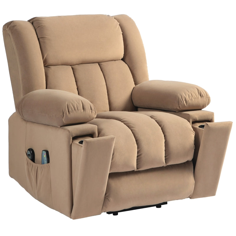 Velvet Electric Riser Recliner Armchair with Massage Function in Light Brown for Ultimate Comfort