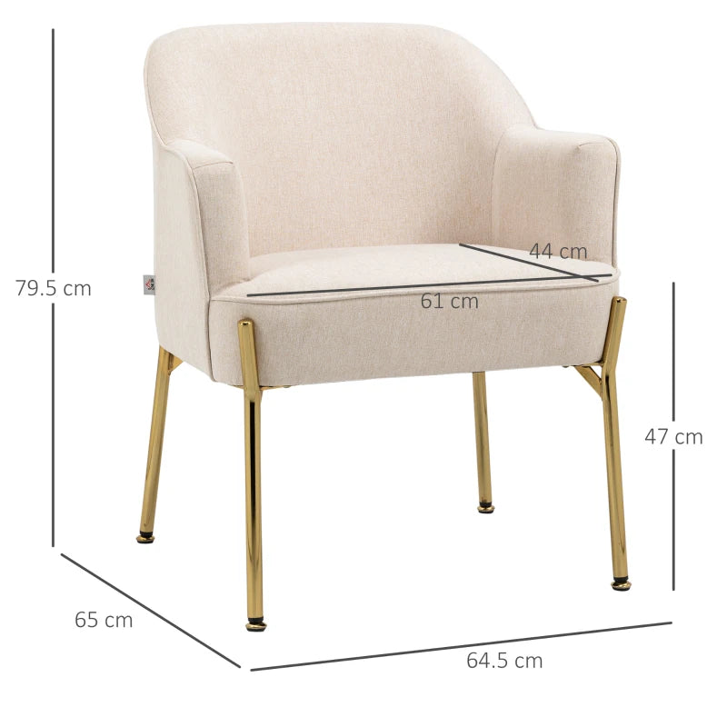 Modern Cream Fabric Accent Chair with Metal Legs for Living Room, Bedroom or Home Office