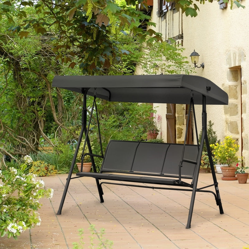 Black 3-Seater Garden Swing Chair with Canopy