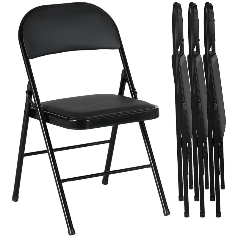 Set of 4 Black Cushioned Folding Chairs for Indoor and Outdoor Use