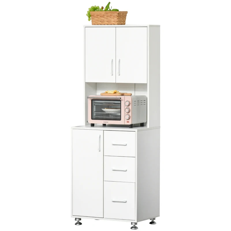 Modern White Kitchen Cupboard with Storage Cabinets, 3 Drawers & Open Countertop - Stylish Living Room Organizer