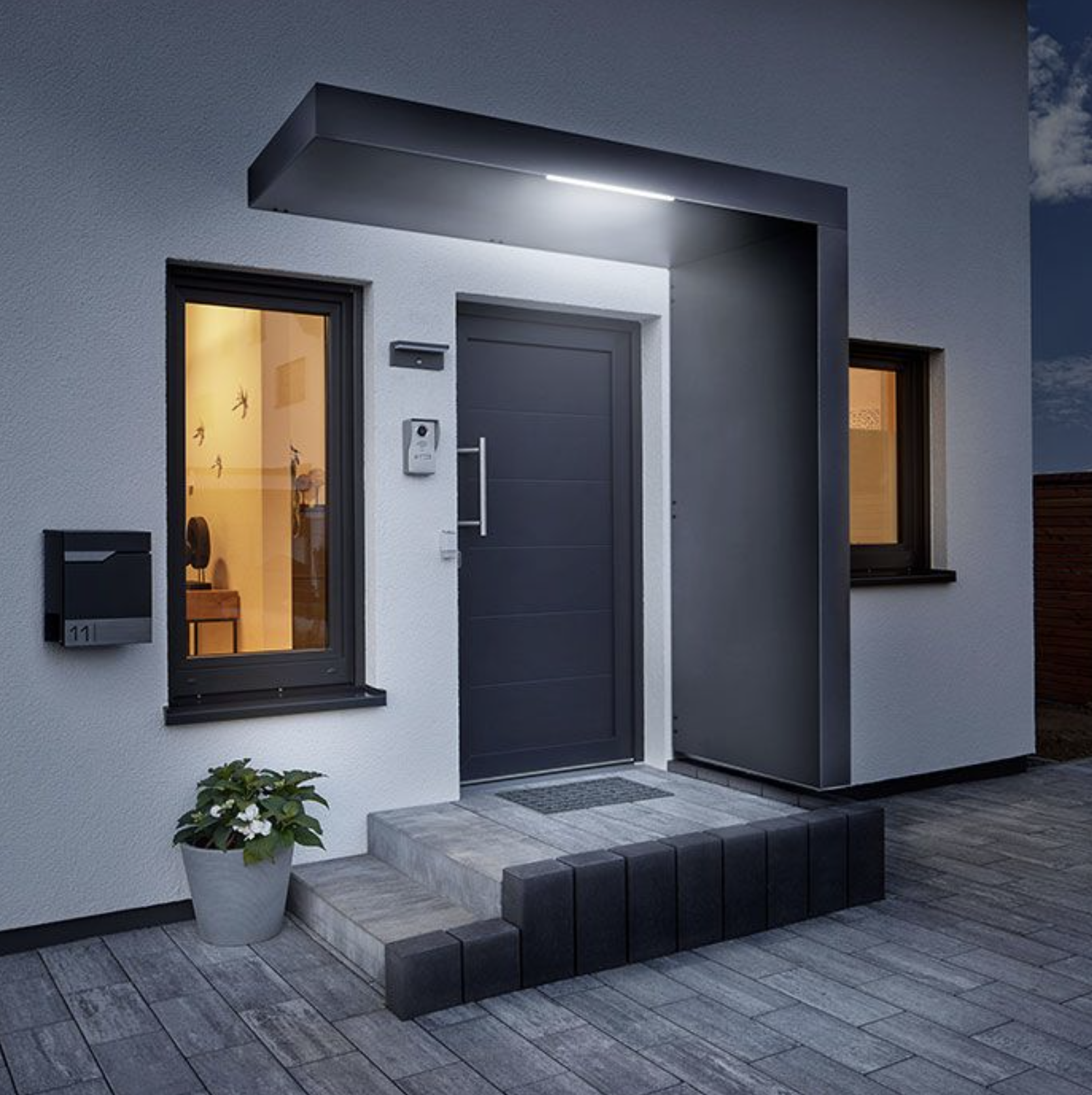 200x90cm Aluminium Canopy With LED Light Strip & Side Panel - Anthracite Grey (Left or Right)