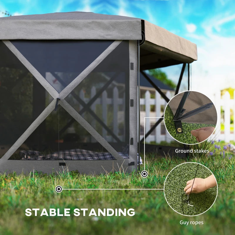 3x3m Brown Hexagon Pop Up Gazebo - Waterproof, UV Resistant Party Tent with Netting & Carry Bag for Garden and Patio