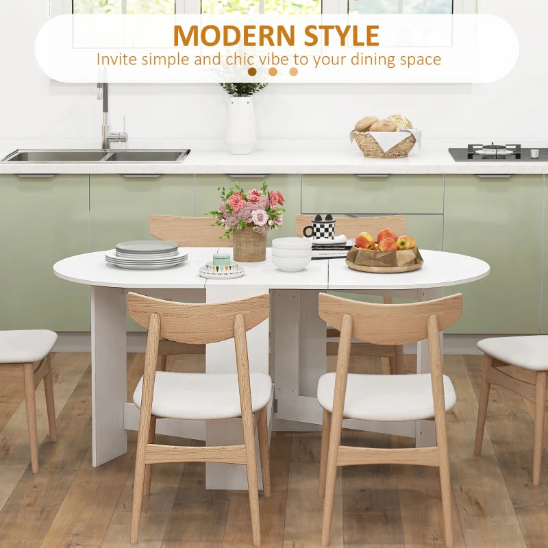 Folding Drop Leaf Dining Table for Small Spaces - Oval Ash Wood-Effect Tabletop for Dining Room