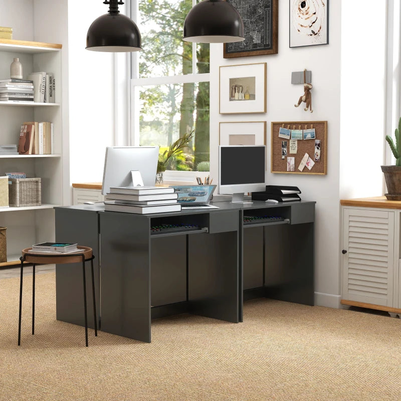 Compact Grey Computer Desk with Keyboard Tray & Drawer - Ideal Study & Writing Desk for Home Office