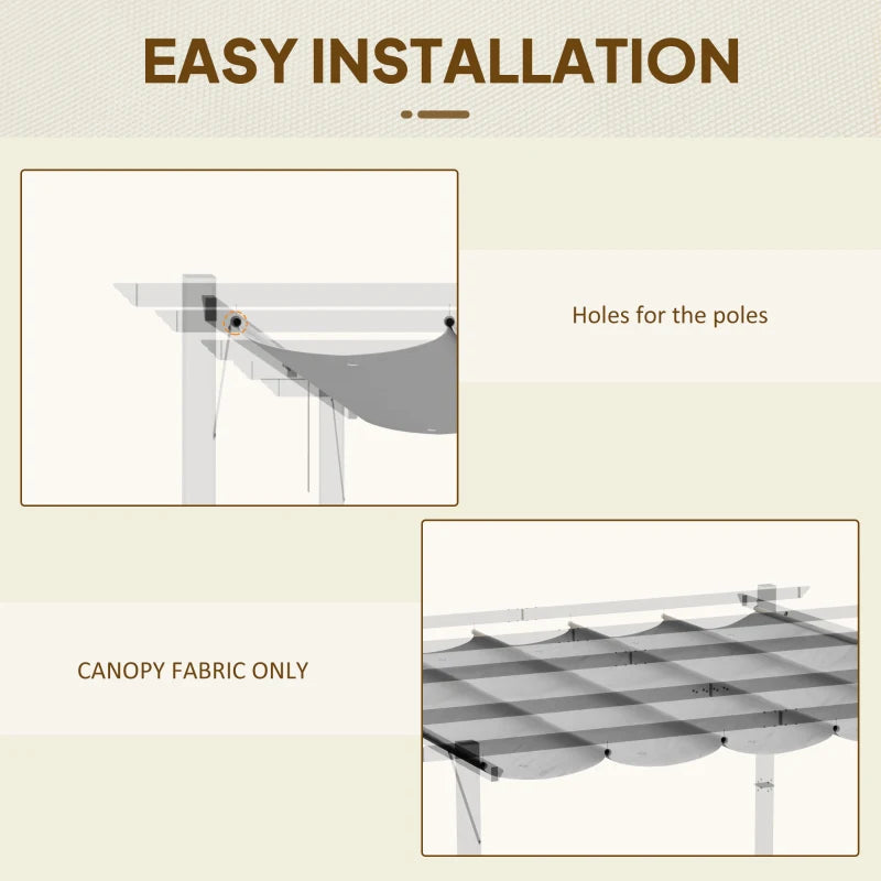 Retractable Pergola Shade Cover - Replacement Canopy Fabric for 3m x 3m Gazebo - Light Grey