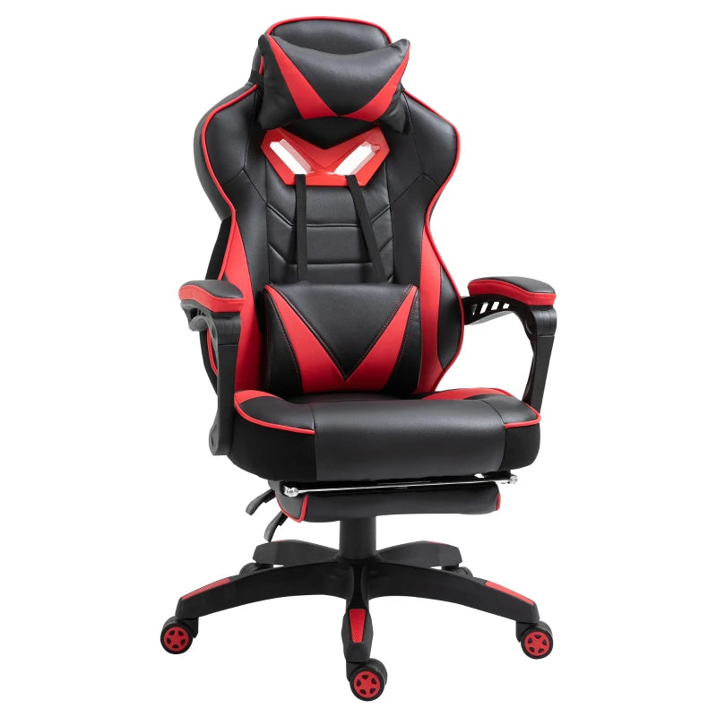 Vinsetto Racing Gaming Chair with Lumbar Support & Footrest - PU Leather Gamer Desk Chair with Headrest & Swivel Wheels, Red