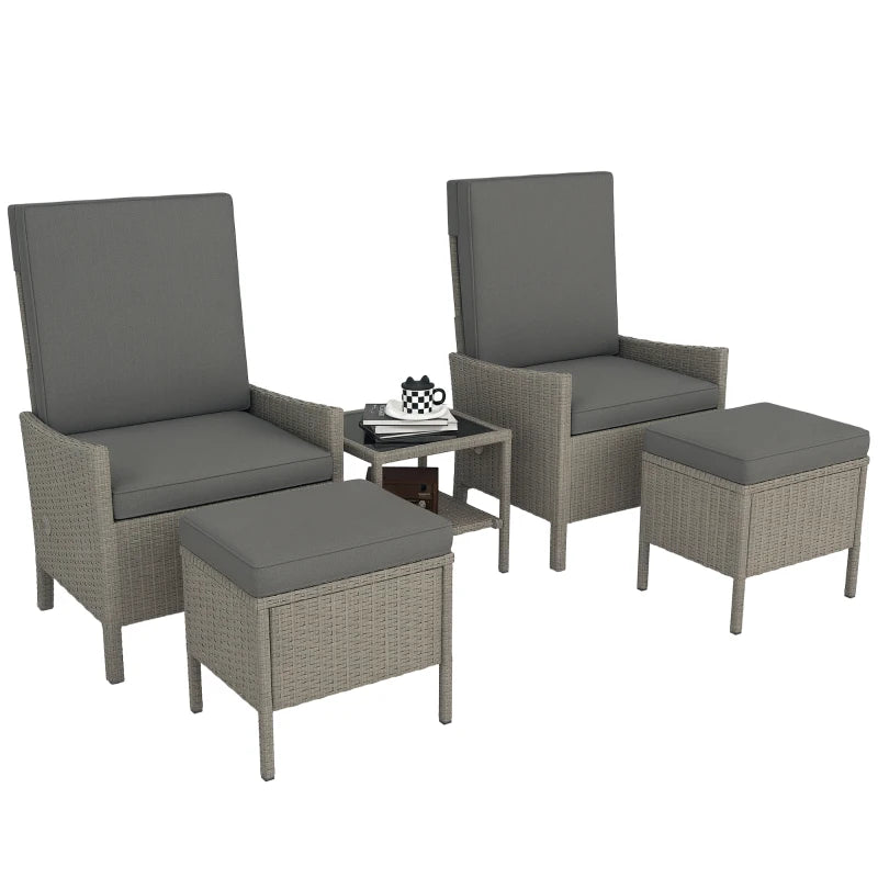 5 Piece Rattan Garden Furniture Set with Cushions and Adjustable Backrests for Outdoor Relaxation