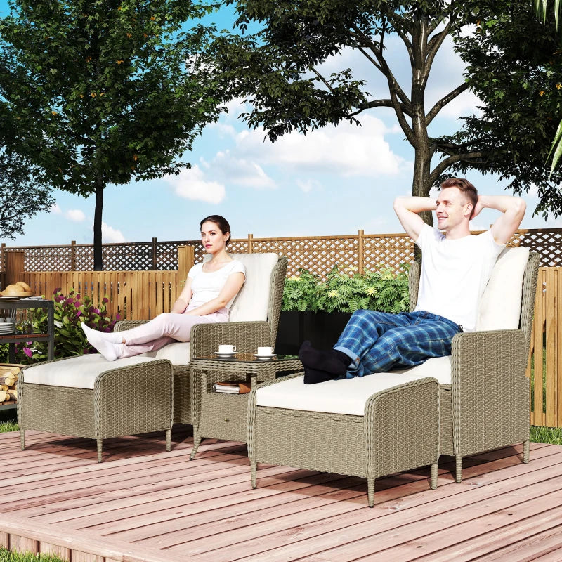Five-Piece Light Grey Reclining Rattan Chair Set for Outdoor Relaxation