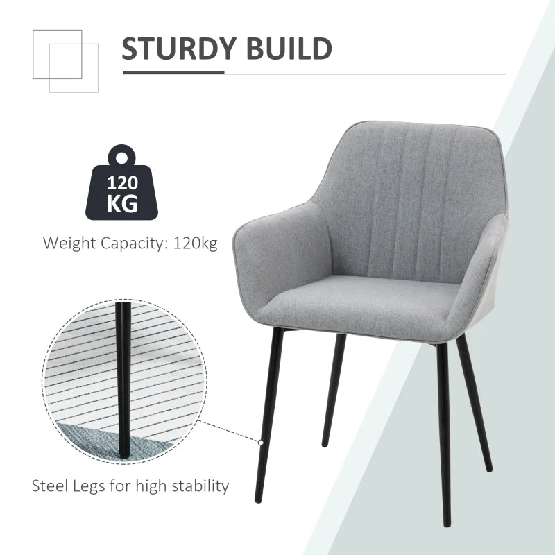 Set of 2 Light Grey Upholstered Linen Dining Chairs with Metal Legs - Stylish Accent Chairs for Modern Homes