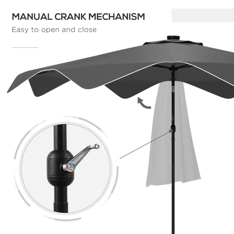 Dark Grey Solar LED Patio Umbrella, 3x3m, Tilt & Crank, Outdoor Market Parasol