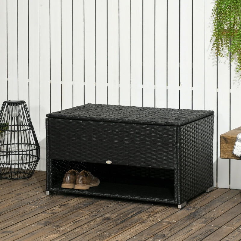 Black Rattan Storage Bench