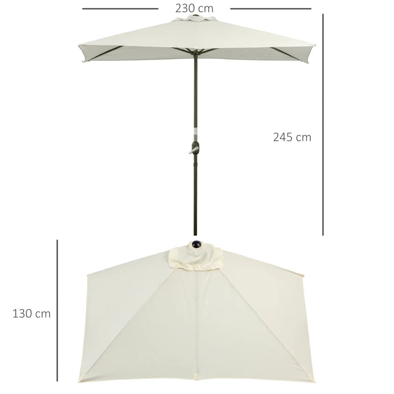 Beige Half Round Balcony Parasol with Crank Handle (2.3m) - Base Not Included