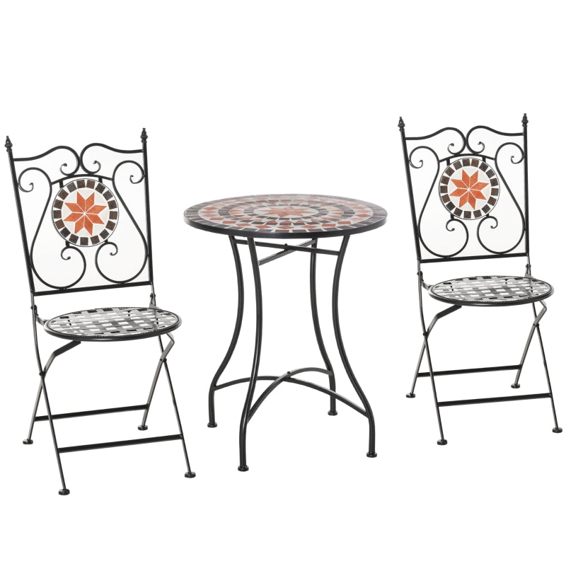 Three-Piece Multicoloured Mosaic Bistro Table Set - Perfect for Outdoor Dining, Compact Size