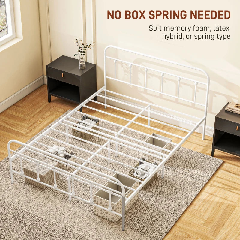 Double Minimalistic Metal Bed Frame in White - Stylish, Durable, Modern Design for Bedroom - Easy Assembly & Space-Saving