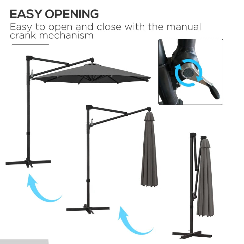 Dark Grey 3m Overhanging Parasol with 360° Rotating Movement