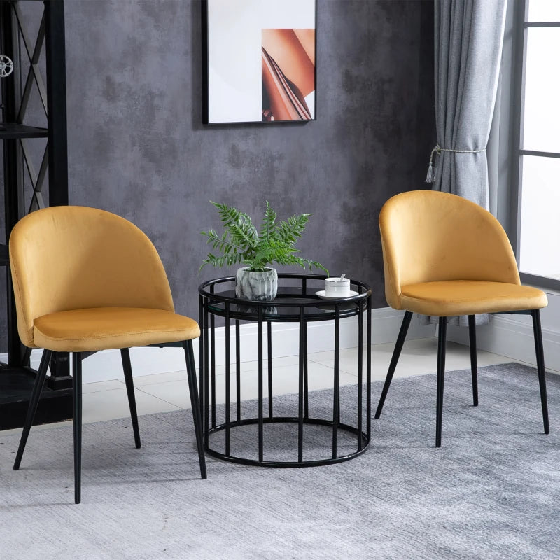 Contemporary Yellow Dining Chairs Set of 2 - Soft Fabric Seat & Back for Office, Kitchen, Living Room