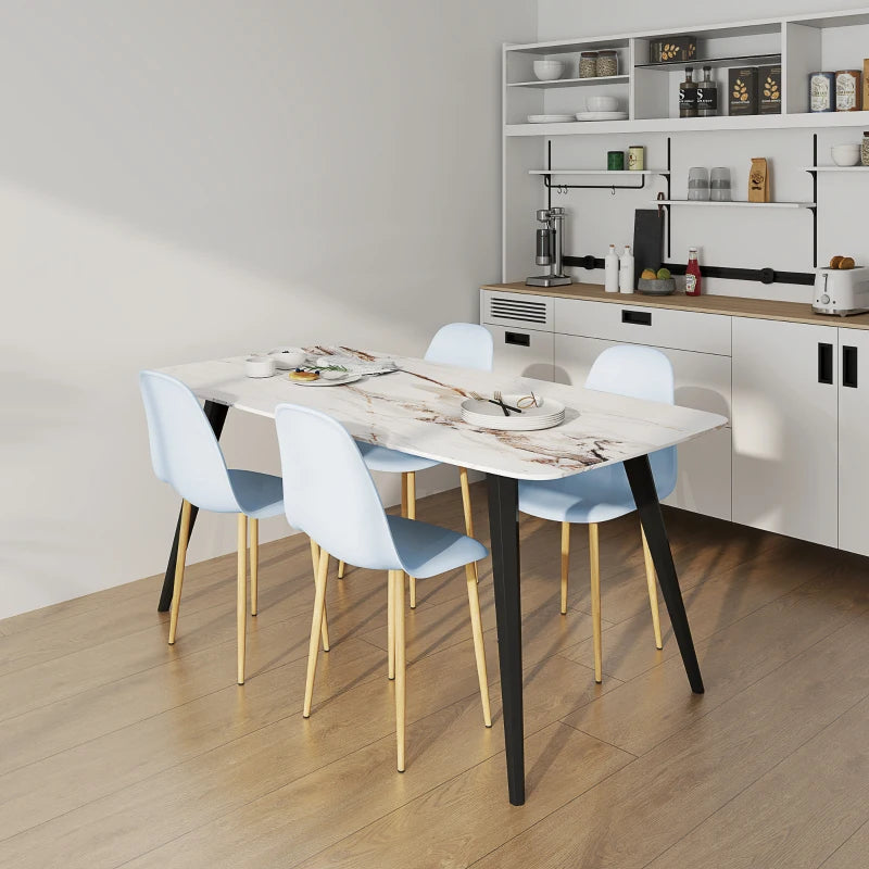 Modern Light Blue Dining Chairs Set of 4 - Stylish Kitchen Chairs with Backrest & Steel Legs for Dining Room & Living Room