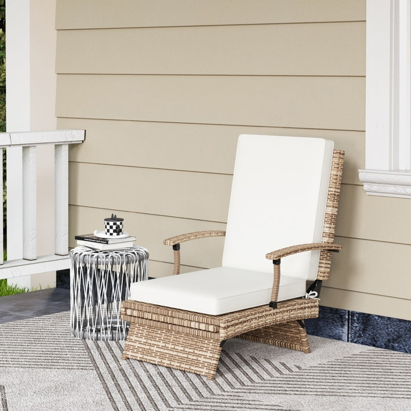 Adjustable Rattan Lounger - White/Brown
