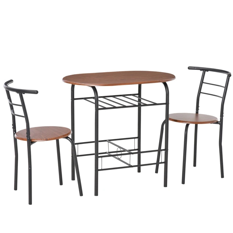3 Piece Metal Frame Wood Top Dining Table Set with Storage Shelf and 2 Chairs for Breakfast Bar or Dining Room