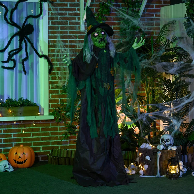 6ft Halloween Witch Decoration - Outdoor Sound & Light Activated Prop with Glowing Eyes & Magical Heart for Spooky Fun