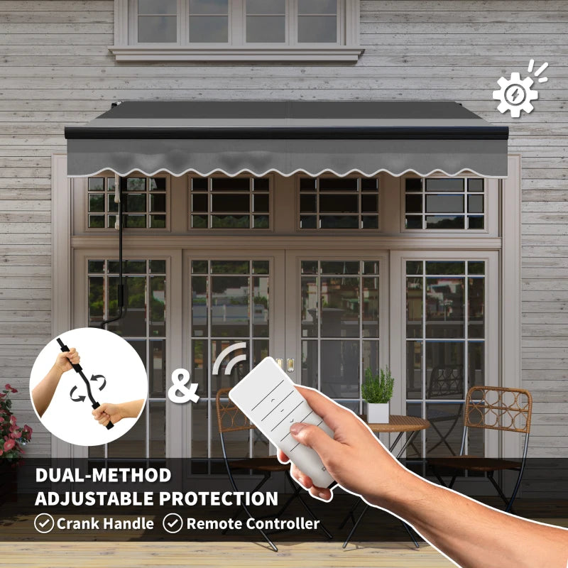 2.5 x 2m Dark Grey Electric Awning with LED Light & Remote Controller - Aluminium Frame DIY Retractable UV50+ Sun Shade Canopy for Garden, Patio, Deck, Door, Window