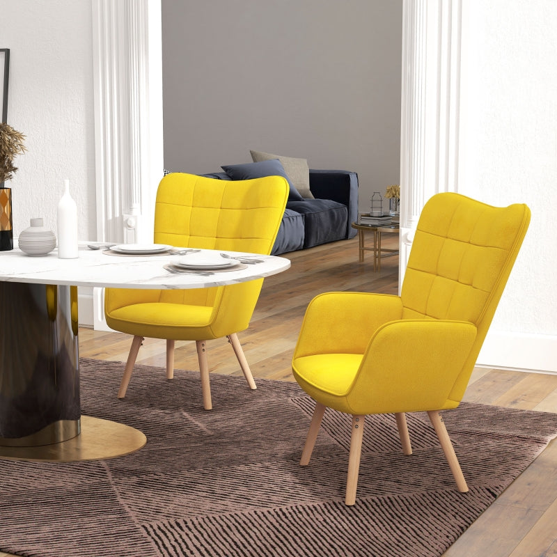 Stylish Velvet-Touch Tufted Wingback Armchair Set of 2 for Modern Lounge and Leisure Spaces in Yellow