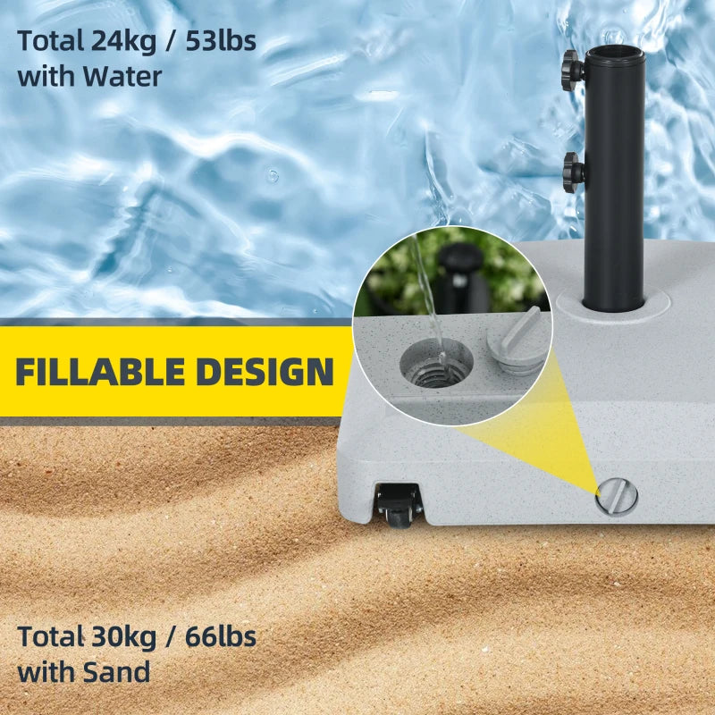 Grey Garden Umbrella Base with Wheels, 24kg Water or 30kg Sand Filled