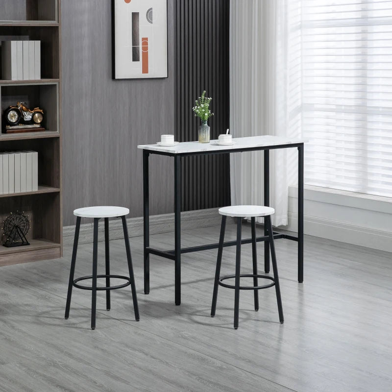 Elegant Three-Piece Marble-Effect Bar Table Set - Stylish White and Black Design for Modern Home Decor