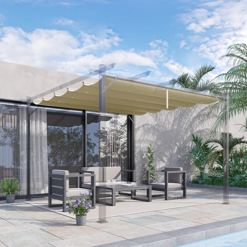 Beige Retractable Pergola Canopy - 3x3m Gazebo Shade Cover