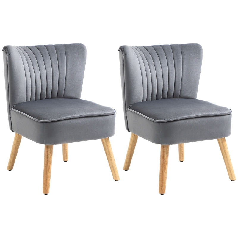 Stylish Grey Velvet Accent Chairs with Curved Back and Wooden Legs - Set of 2 for Home Decor