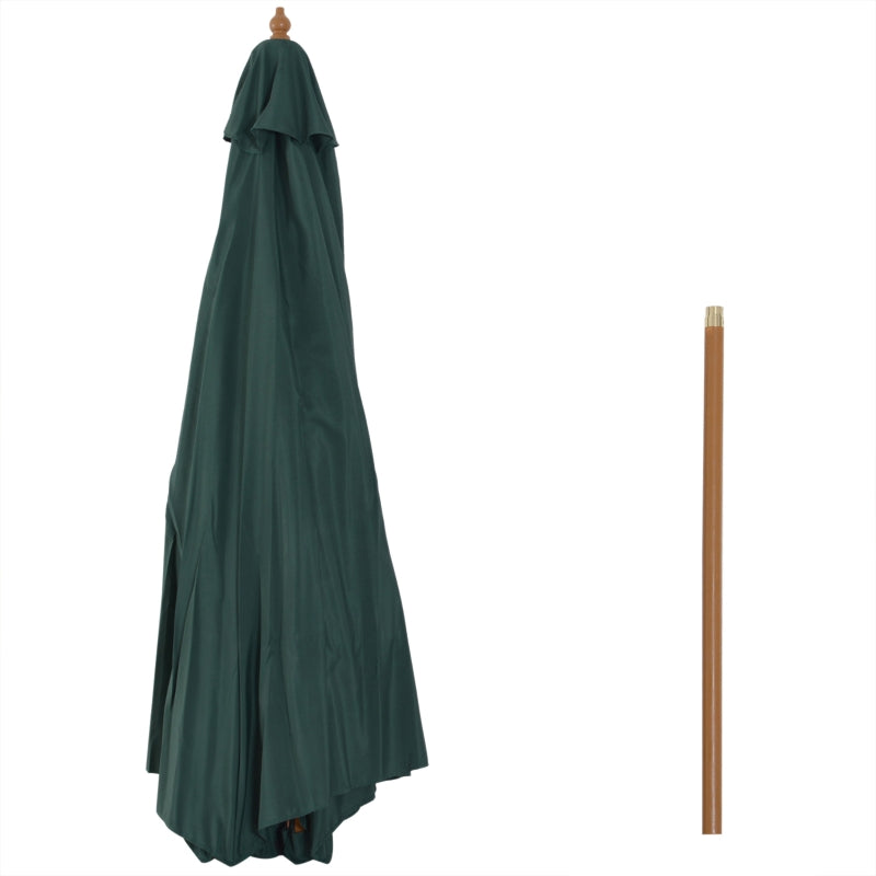 Dark Green 3m Wooden Patio Umbrella with Pulley Mechanism